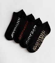 New Look 4 Pack Black Mixed Animal Print Trainer Socks